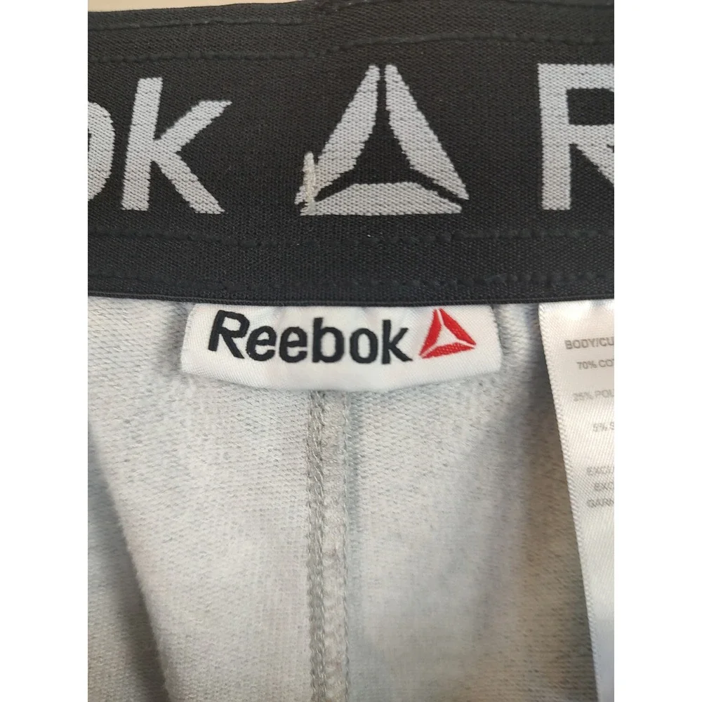 Reebok Mens Heather Gray Fleece Sweatpants Zipper Pockets Large L Drawstring‎